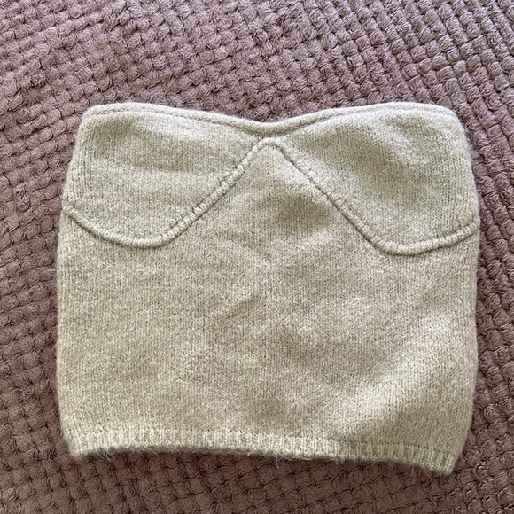 ZARA Green Knit Bustier Corset Cropped Tube Top - Picture 2 of 2